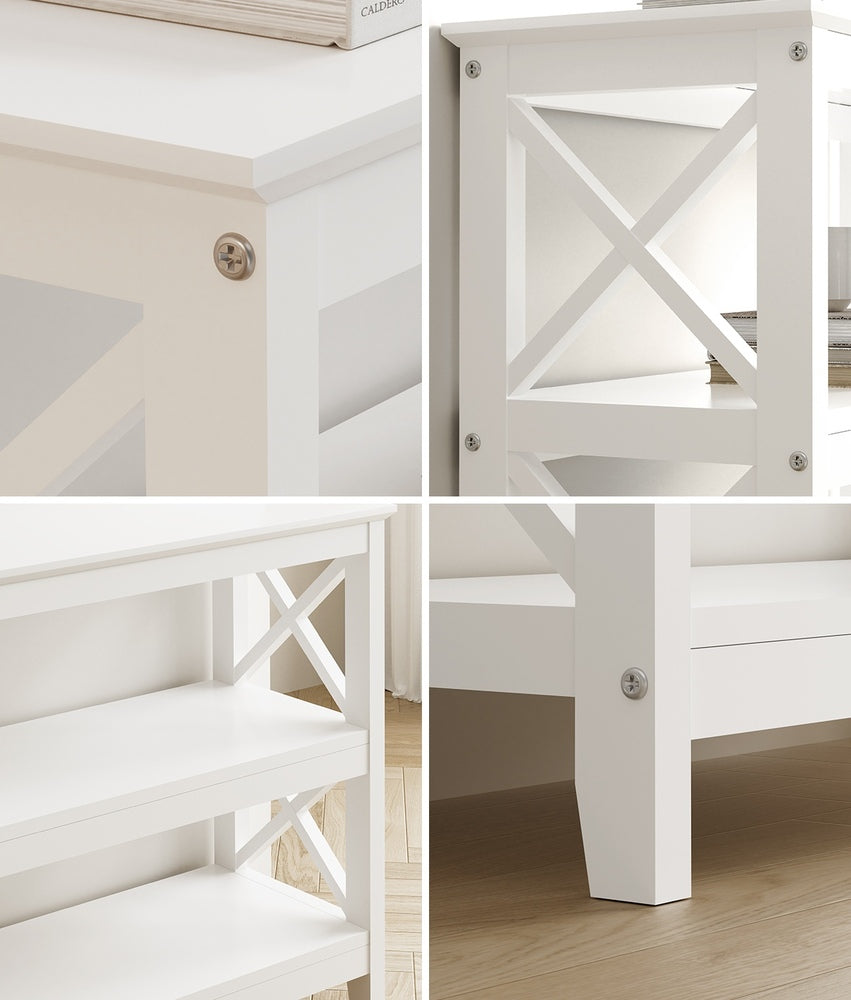 Oikiture 3-Tier Console Table X-Design Wooden White