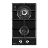 Devanti Gas Cooktop 30cm 2 Burner Black - Close-Up Angle