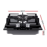Devanti Gas Cooktop 30cm 2 Burner Black - Front View