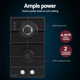 Devanti Gas Cooktop 30cm 2 Burner Built-in Stove Glass Cook Top NG LPG Wok Burner