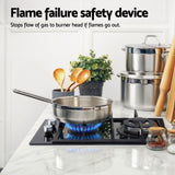 Devanti Gas Cooktop 30cm 2 Burner Built-in Stove Glass Cook Top NG LPG Wok Burner - Extra Image
