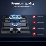 Devanti Gas Cooktop 30cm 2 Burner Built-in Stove Glass Cook Top NG LPG Wok Burner - Top-Down View