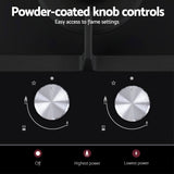 Devanti Gas Cooktop 30cm 2 Burner Built-in Stove Glass Cook Top NG LPG Wok Burner - Low Angle