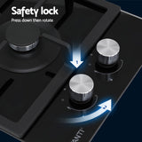 Devanti Gas Cooktop 30cm 2 Burner Built-in Stove Glass Cook Top NG LPG Wok Burner - Extra Image