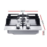 Devanti Gas Cooktop 30cm 2 Burner Silvir - Front View