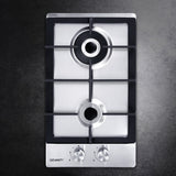 Devanti Gas Cooktop 30cm 2 Burner Silvir - Close-Up Angle