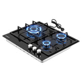 Devanti 59cm Gas Cooktop 3 Burner Knob Control Glass Hob Cast Iron Black - Side View