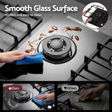 Devanti 59cm Gas Cooktop 3 Burner Knob Control Glass Hob Cast Iron Black - Close-Up Angle