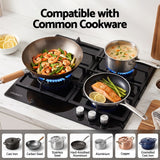 Devanti 59cm Gas Cooktop 3 Burner Knob Control Glass Hob Cast Iron Black - Low Angle