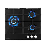 Devanti 59cm Gas Cooktop 3 Burner Knob Control Glass Hob Cast Iron Black - Extra Image