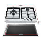 Devanti 59cm Gas Cooktop 3 Burner Knob Control Stainless Steel Hob Silver
