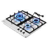 Devanti 59cm Gas Cooktop 3 Burner Knob Control Stainless Steel Hob Silver - Side View