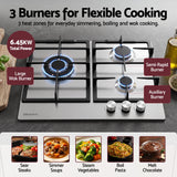 Devanti 59cm Gas Cooktop 3 Burner Knob Control Stainless Steel Hob Silver - Top-Down View