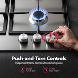 Devanti 59cm Gas Cooktop 3 Burner Knob Control Stainless Steel Hob Silver - 45-Degree Angle