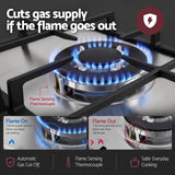 Devanti 59cm Gas Cooktop 3 Burner Knob Control Stainless Steel Hob Silver - Rear View