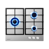 Devanti 59cm Gas Cooktop 3 Burner Knob Control Stainless Steel Hob Silver - Extra Image
