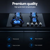 Devanti Gas Cooktop 60cm 4 Burner Black - Close-Up Angle