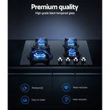 Devanti Gas Cooktop 60cm 4 Burner Black - Top-Down View