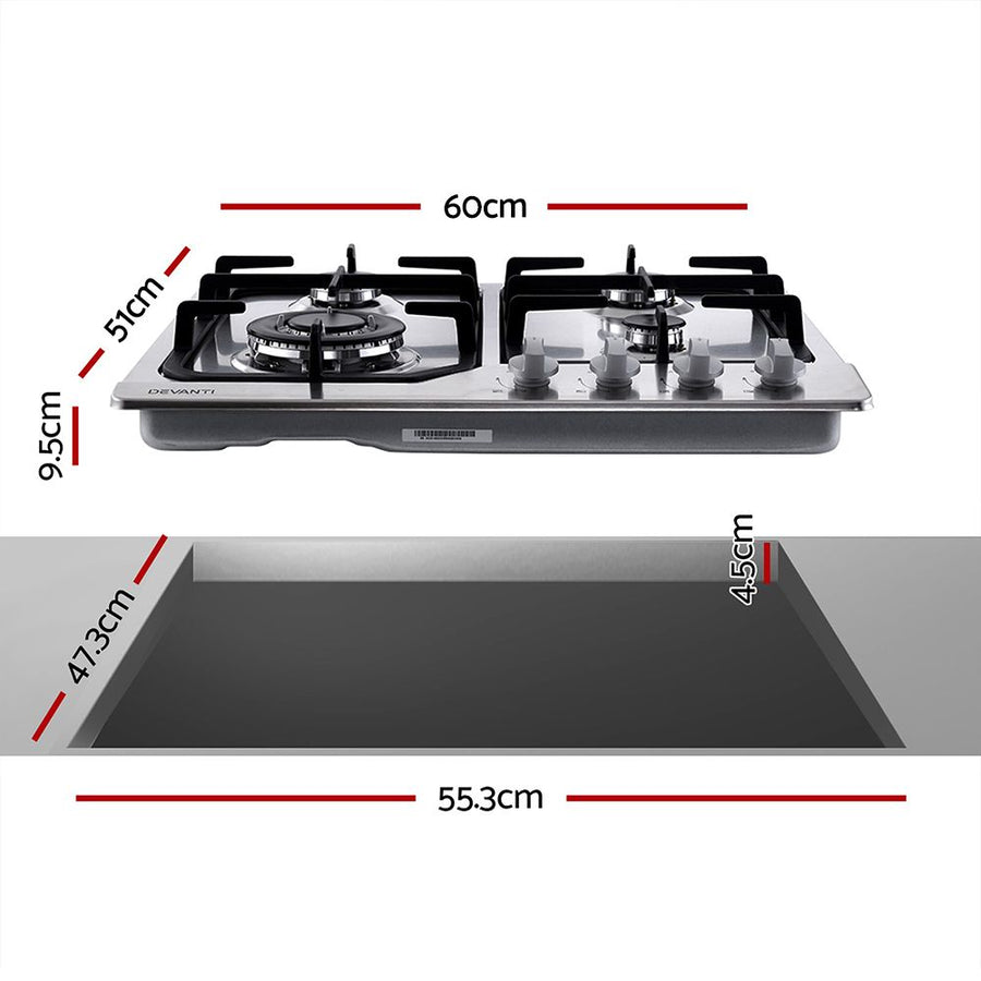 Devanti Gas Cooktop 60cm 4 Burner Silvir, image 2