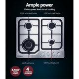 Devanti Gas Cooktop 60cm 4 Burner Silvir - 45-Degree Angle