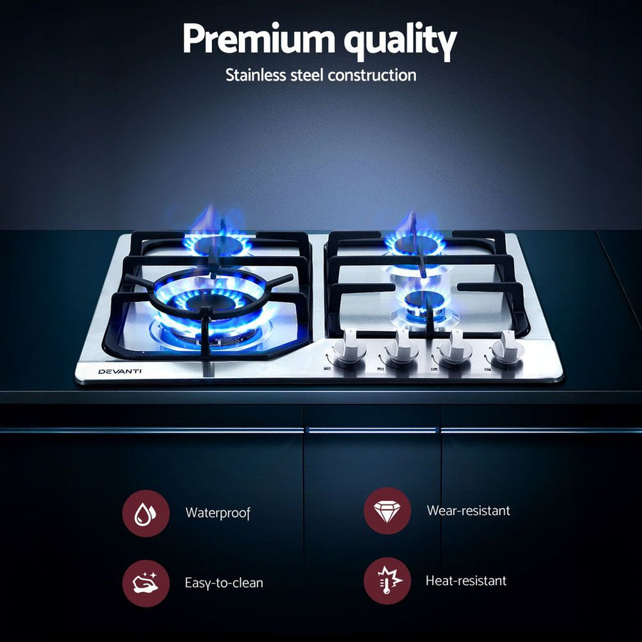 Devanti Gas Cooktop 60cm 4 Burner Silvir, image 7
