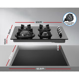 Devanti Gas Cooktop 60cm Stove Hob Black - Front View