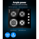 Devanti Gas Cooktop 60cm Stove Hob Black - 45-Degree Angle