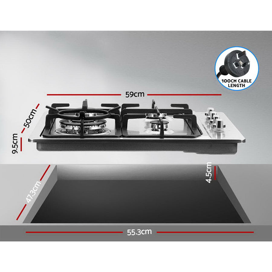 Devanti Gas Cooktop 60cm Stove Hob Silvir, image 2