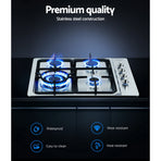 Devanti Gas Cooktop 60cm Stove Hob Silvir, image 4