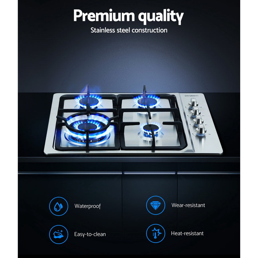 Devanti Gas Cooktop 60cm Stove Hob Silvir, image 4
