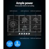 Devanti Gas Cooktop 90cm 5 Burner Black - 45-Degree Angle