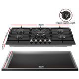 Devanti 90cm Gas Cooktop 5 Burner LPG NG Tempered Glass Hob Black - Front View