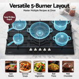 Devanti 90cm Gas Cooktop 5 Burner LPG NG Tempered Glass Hob Black - Top-Down View