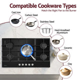 Devanti 90cm Gas Cooktop 5 Burner LPG NG Tempered Glass Hob Black - Low Angle