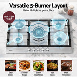 Devanti 90cm Gas Cooktop 5 Burner LPG NG Stainless Steel Hob Silver - Top-Down View