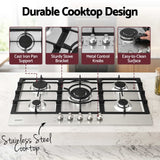 Devanti 90cm Gas Cooktop 5 Burner LPG NG Stainless Steel Hob Silver - Close-Up Angle