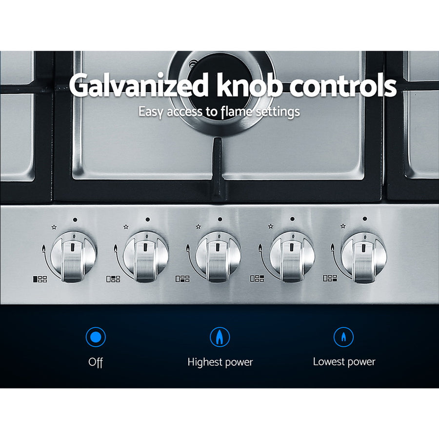 Devanti Gas Cooktop 90cm 5 Burner Silvir, image 4
