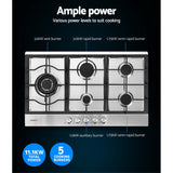 Devanti Gas Cooktop 90cm 5 Burner Silvir - 45-Degree Angle