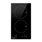 Devanti 30cm two zone induction cooktop with black ceramic glass and touch controls