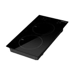 Devanti 30cm two zone induction cooktop with black ceramic glass and touch controls, LED display panel