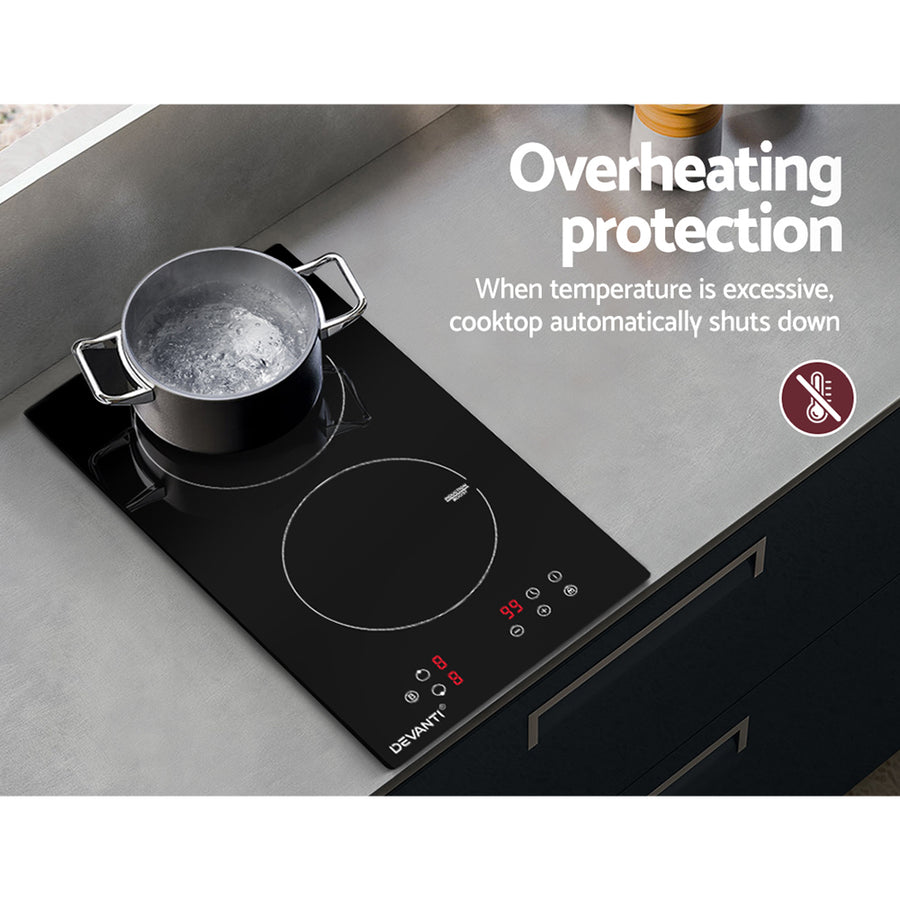 Devanti 30cm two zone induction cooktop with black ceramic glass and touch controls, image 6
