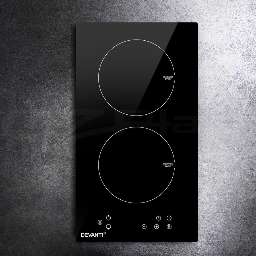Devanti 30cm two zone induction cooktop with black ceramic glass and touch controls, image 8
