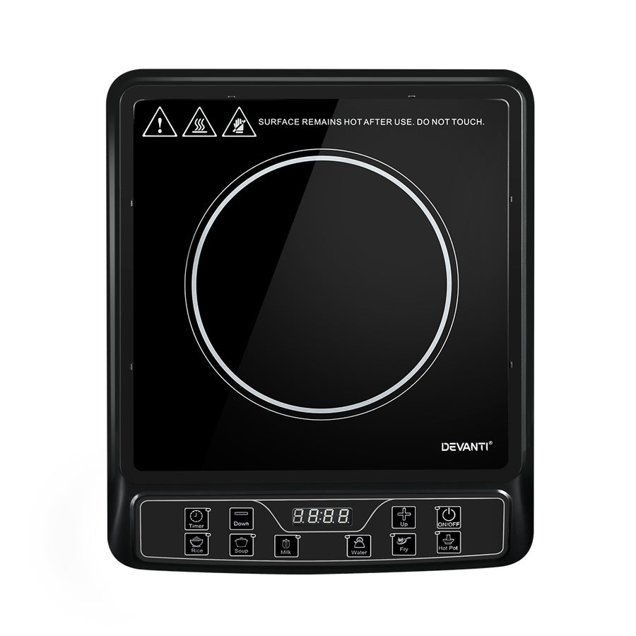 Devanti 30cm portable induction cooktop, black ceramic glass