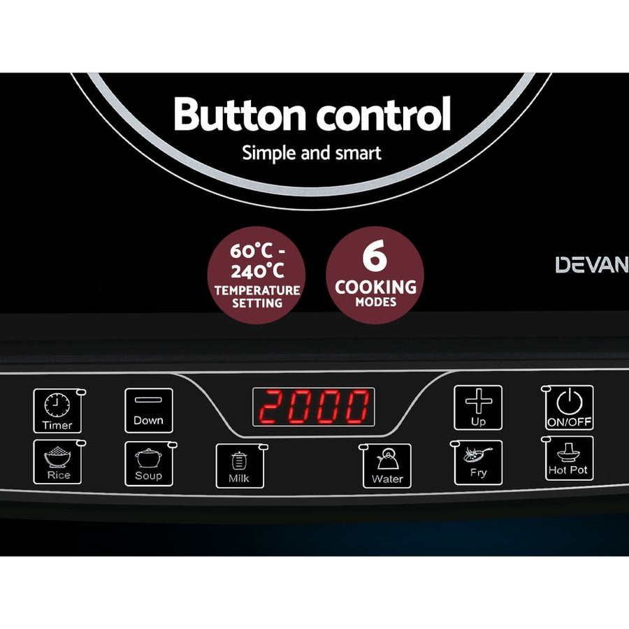 Devanti 30cm portable induction cooktop, black ceramic glass, image 6