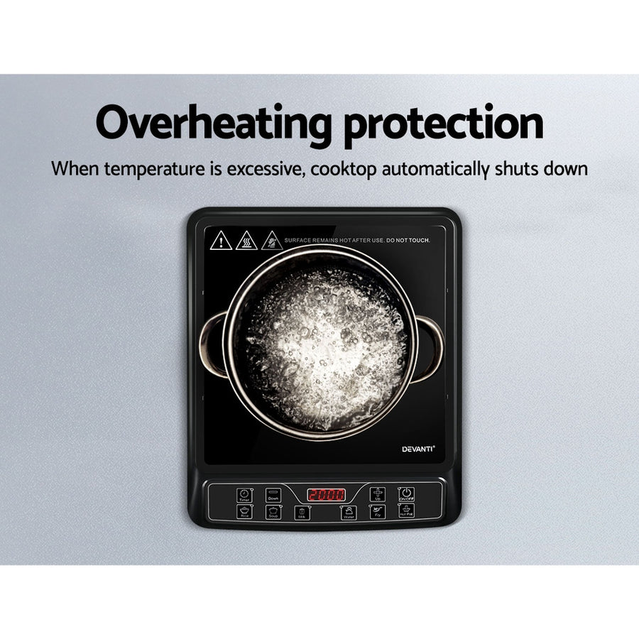 Devanti 30cm portable induction cooktop, black ceramic glass, image 7