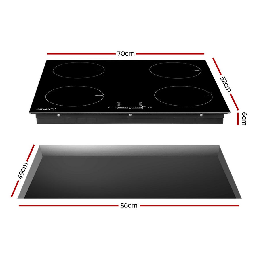 Devanti Electric Induction Cooktop 70cm Ceramic 4 Zones Stove Cook Top Hot Plate 7000W, Electric