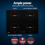 Devanti Electric Induction Cooktop 70cm Ceramic 4 Zones Stove Cook Top Hot Plate 7000W, image 4