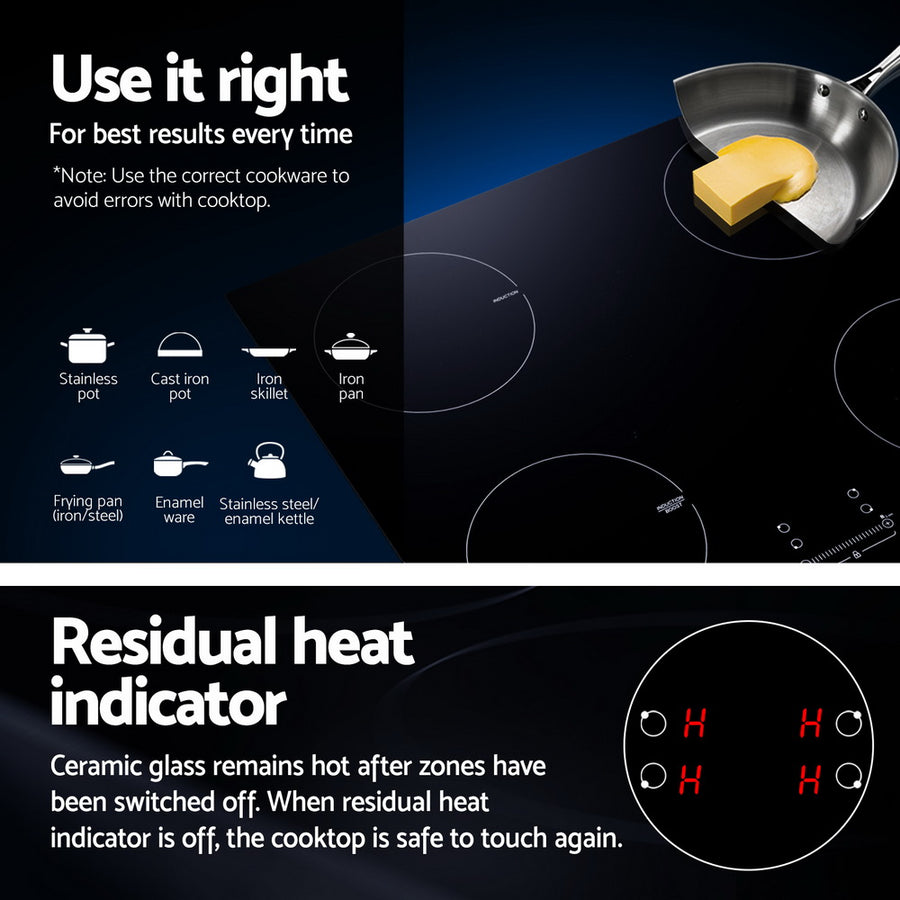 Devanti Electric Induction Cooktop 70cm Ceramic 4 Zones Stove Cook Top Hot Plate 7000W, image 6