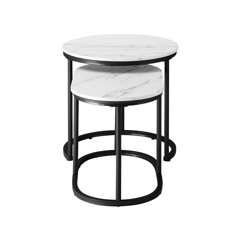 Oikiture Set of 2 Coffee Table Round Oval Marble-like Nesting Black