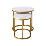 Oikiture Set of 2 Coffee Table Round Oval Marble-like Nesting Gold - 45-Degree Angle